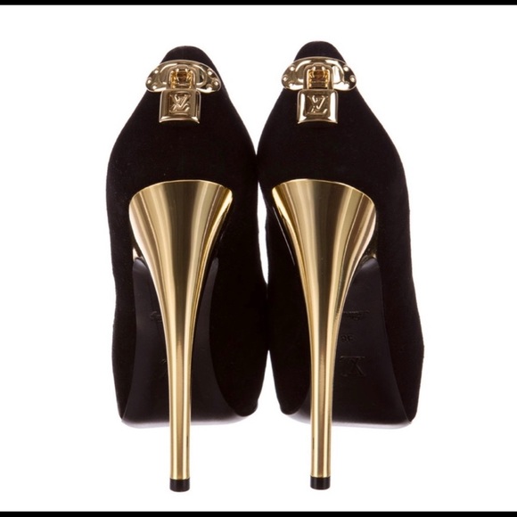 Louis Vuitton Shoes - Louis Vuitton LV Lock Gold Heels